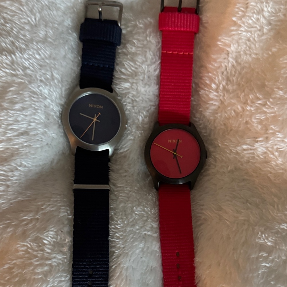 Nixon Navy and Bright Pink Nylon Strap Watches